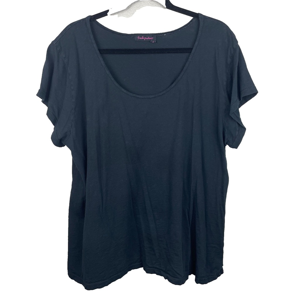 Fresh Produce Top Womens 2X Black V-Neck Tee‎ Shirt Short Sleeve Cotton Staple